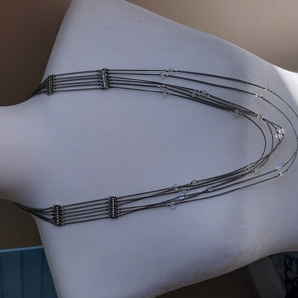 Elegant Silver Multi-Layer Necklace With RHINESTONE ACCENTS